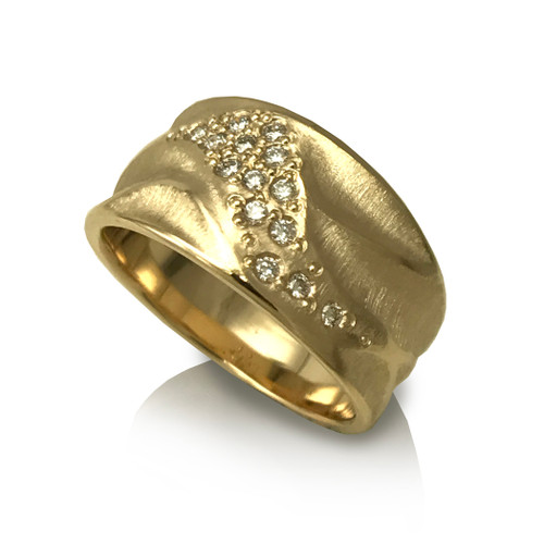 Wide Dune Ring | Yellow Gold and Diamonds | Handmade Fine Jewelry by K.MITA