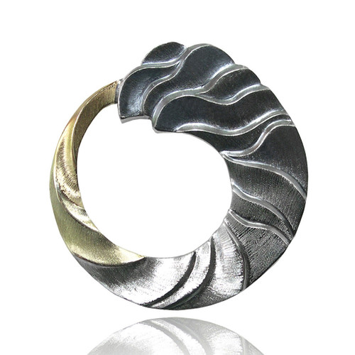 Tidal Pen/Pendant | Gold and Oxidized Silver | Fine Art jewelry by K.MITA