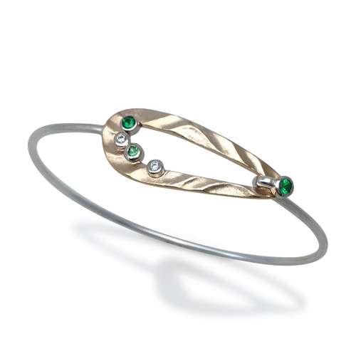 Open Pebble Bracelet Gold and Silver, Green Garnet|  Modern Art Jewelry by K.MITA