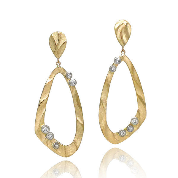 Open Pebble Drop Earrings | Gold and Diamonds | Handmade Fine Jewelry by K.MITA