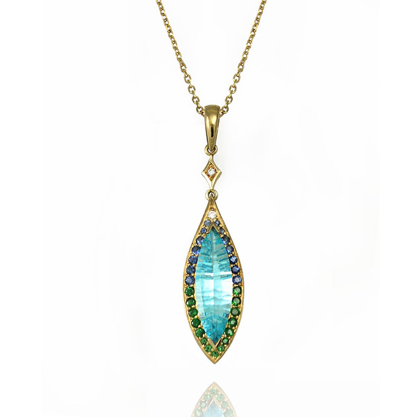 Sunburst  Blue Topaz Pendant | Gold, Blue Topaz, Blue Sapphire, Green Garnet | Handmade Fine Jewelry by K.MITA