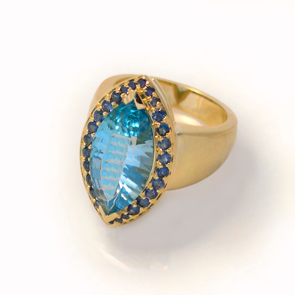 Blue Topaz Ring | Gold, Blue Topaz and Blue Sapphires | Handmade Designer Jewelry by K.MITA