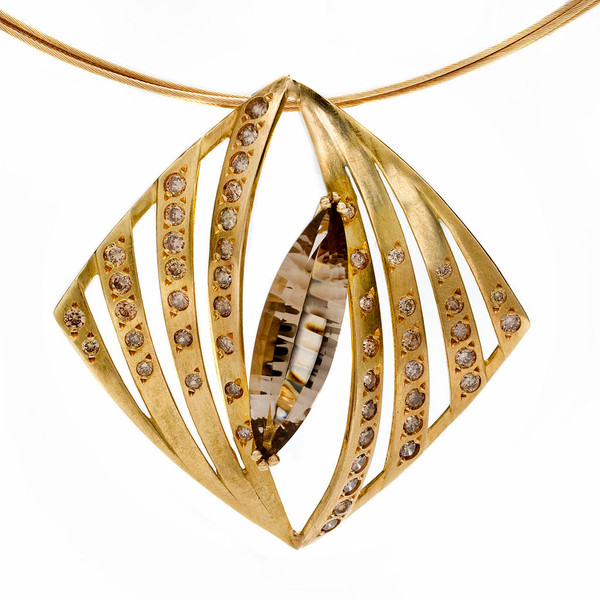 Smoky Eye Pendant | Gold, Smoky Quartz and Champagne Diamonds  | Contemporary Jewelry by K.MITA