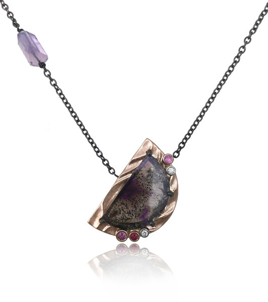 Purple Moon Pendant by K.Mita | Rose Gold and Amethyst Quartz |Handmade Fine Jewelry 