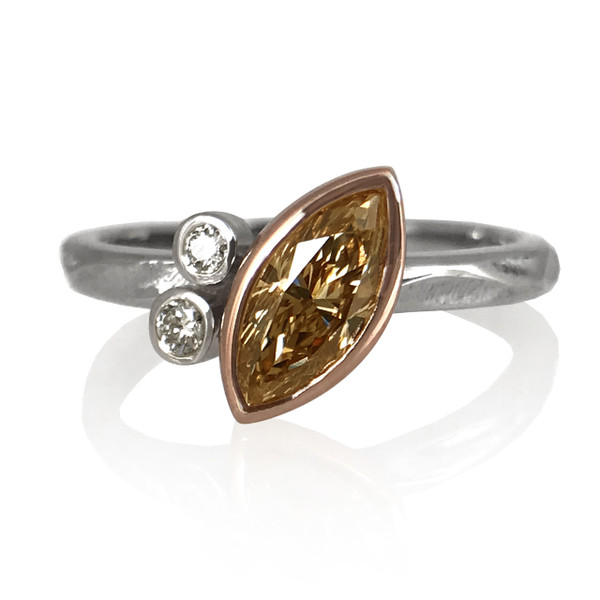 K.Mita's Elle Ring | Champagne Diamond and White Diamonds | Handmade Fine Jewelry