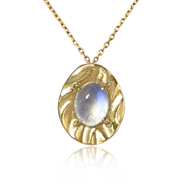 K.Mita's Moonstone Petite Pebble Pendant | Gold | Handmade Fine Jewelry 