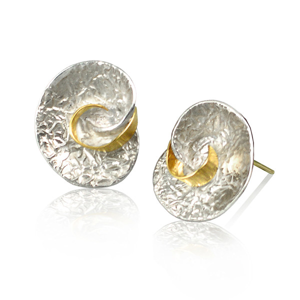 Washi Swirl Earrings, Textured Sterling Silver and gold earrings by K.MITA