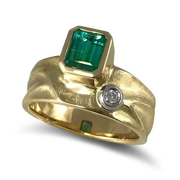 Green Geo Ring | Gold, Green Tourmaline, Diamond | Handmade Fine Jewelry by Keiko Mita 