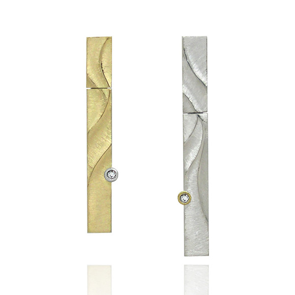 Echo Asymmetrical Earrings (Long Silver Version)  | Gold and Silver, Diamond | Fine Art Jewelry by K.MITA