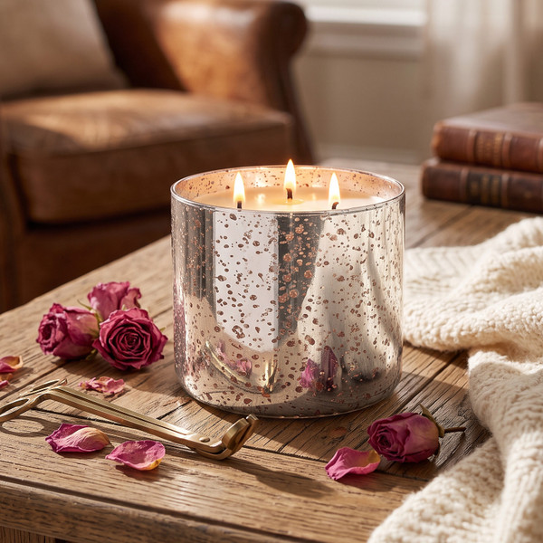 Twilight Rose Silver Mercury Glass Candle