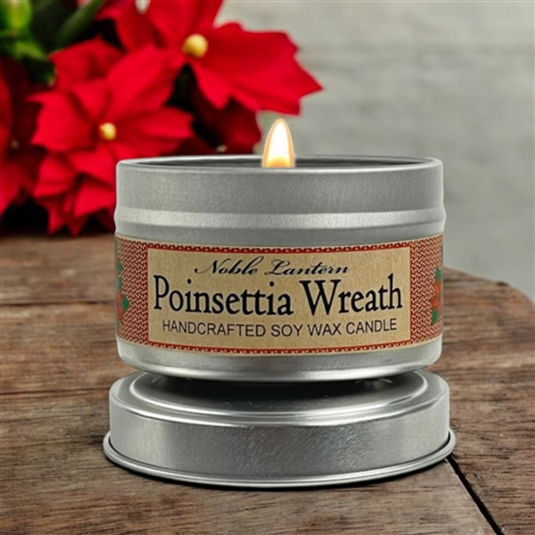 Poinsettia Wreath Tin Candle