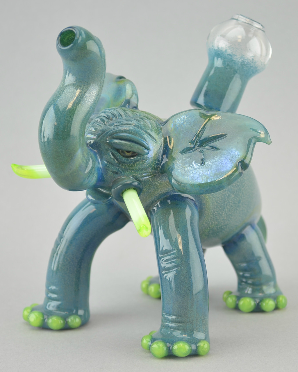 DOMINO - Sculpted Elephant Vapor Rig w/ 14mm Dome - Teal/Slyme DOMINO - Sculpted Elephant Vapor Rig w/ 14mm Dome - Teal/Slyme