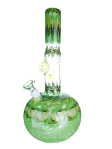 ED WOLFE - 12" Fully Worked Wrap n' Rake Bubble Bottom Bong w/ Clear Window - Green/Yellow/Black