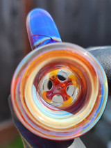 OJ FLAME - Full Color 4-Hole Martini Slide w/ Horn and 18mm Joint  - Amber Purple #2