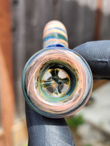 OJ FLAME - Full Color 4-Hole Martini Slide w/ Horn and 18mm Joint  - Dragon's Eye #1