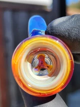OJ FLAME - Full Color 3-Hole Martini Slide w/ Horn and 14mm Joint  - Amber Purple #1