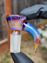 OJ FLAME - Full Color 3-Hole Martini Slide w/ Horn and 14mm Joint  - Amber Purple #2