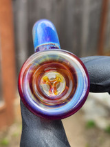 OJ FLAME - Full Color 3-Hole Martini Slide w/ Horn and 14mm Joint  - Amber Purple #2