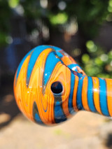 Linework Glass Spoon Pipe - Orange / Blue