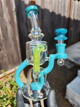 CALI BEAR - Heady Hybrid Recycler Rig w/ Opal - Tiffany Blue / Lime Candy