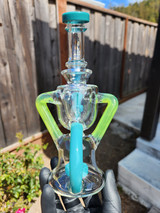CALI BEAR - Heady Hybrid Recycler Rig w/ Opal - Tiffany Blue / Lime Candy