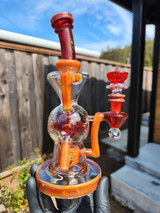 CALI BEAR - Heady Spider Exo Recycler Rig w/ Opal - Amber Purple / Self Striking Red