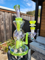 CALI BEAR - Heady Spider Exo Recycler Rig w/ Opal - Lime Candy / Purple Lollipop
