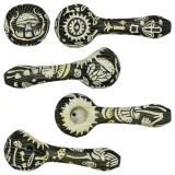 CALI BEAR - Sandblasted Glass Spoon Pipe w/ Embossed Design - Mushrooms