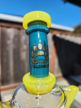 CALI BEAR - Heady Spider Exo Recycler Rig w/ Opal - Blue Bird / Lemon Candy