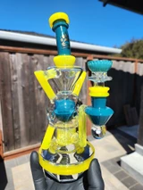 CALI BEAR - Heady Spider Exo Recycler Rig w/ Opal - Blue Bird / Lemon Candy