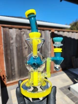 CALI BEAR - Heady Spider Exo Recycler Rig w/ Opal - Blue Bird / Lemon Candy