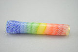 IVAN - Latticino Chillum Pipe w/ Single Hole Bowl - Rainbow/White