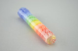 IVAN - Latticino Chillum Pipe w/ Single Hole Bowl - Rainbow/White