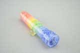 IVAN - Latticino Chillum Pipe w/ Single Hole Bowl - Rainbow/White