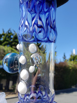 ED WOLFE - 12" Fully Worked Wrap n' Rake Bubble Bottom Bong w/ Clear Window - Blue/White