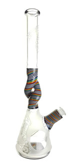 DILLINGER x LIBERTY - Sandblasted & Twisted Donut Beaker Bong w/ 14mm Slide, Swing, & Dish - Rainbow / Jailhouse