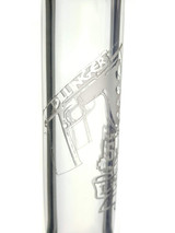 DILLINGER x LIBERTY - Sandblasted & Twisted Donut Beaker Bong w/ 14mm Slide, Swing, & Dish - Rainbow / Jailhouse
