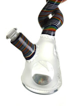 DILLINGER x LIBERTY - Sandblasted & Twisted Donut Beaker Bong w/ 14mm Slide, Swing, & Dish - Rainbow / Jailhouse