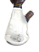 DILLINGER x LIBERTY - Sandblasted & Twisted Donut Beaker Bong w/ 14mm Slide, Swing, & Dish - Rainbow / Jailhouse