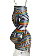 DILLINGER x LIBERTY - Sandblasted & Twisted Donut Beaker Bong w/ 14mm Slide, Swing, & Dish - Rainbow / Jailhouse