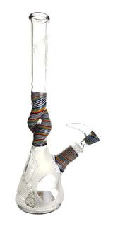 DILLINGER x LIBERTY - Sandblasted & Twisted Donut Beaker Bong w/ 14mm Slide, Swing, & Dish - Rainbow / Jailhouse