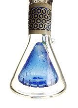 CHEECH - 3D Pattern Beaker Bong w/ Pyramid Perc & 18mm Slide - Blue