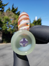 TORONTO FLAMEWORKING - 4-hole Martini Bowl Slide w/ Latticino Horn & 18mm Joint - #5 (CFL)