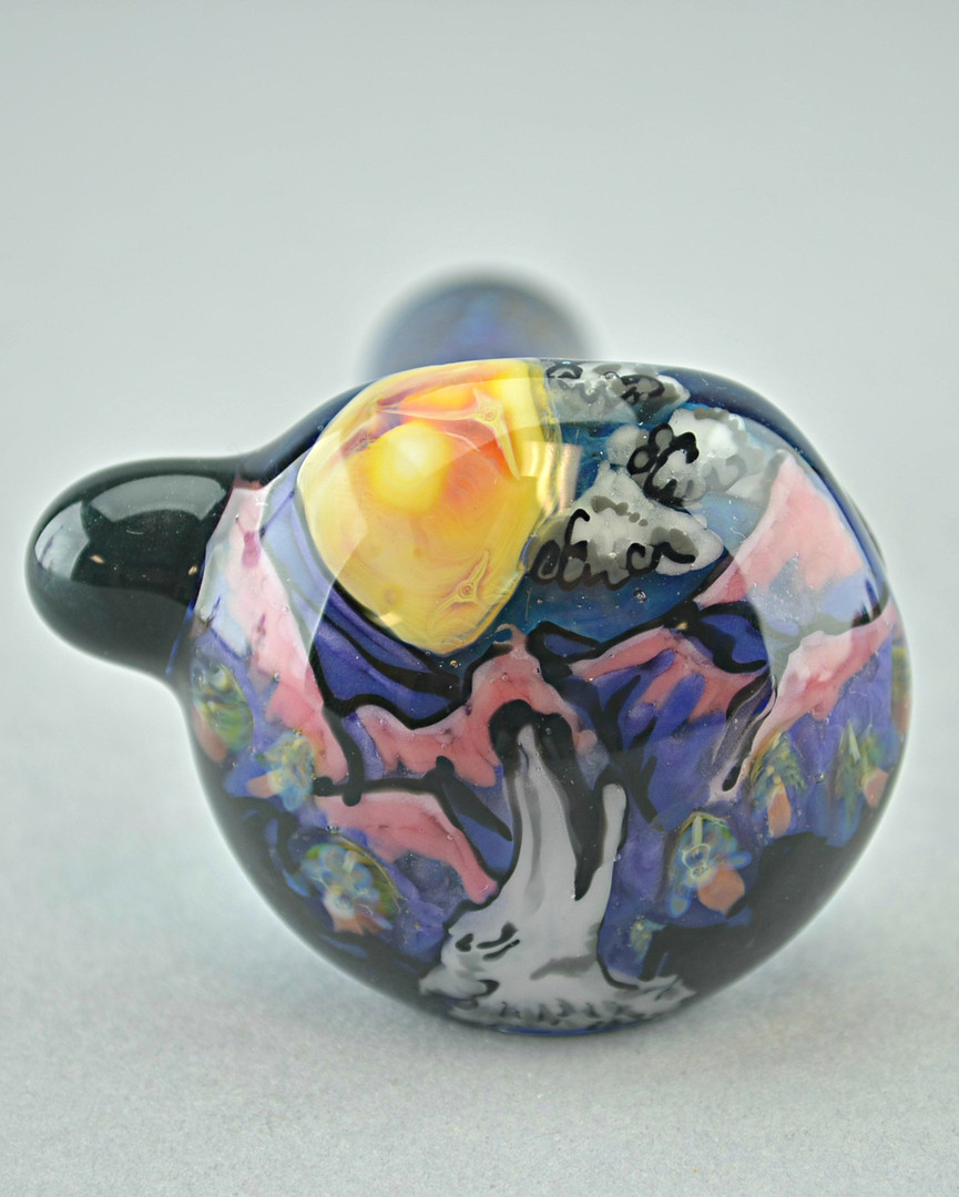 HILLTREE "Wolf Howling at Moon" Spoon Pipe w/ Single Hole Push Bowl
