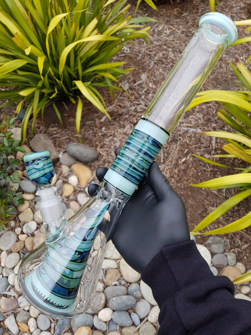 OJ Collins Beaker Bong w/ Pyramid Perc, Downstem & Slide Double