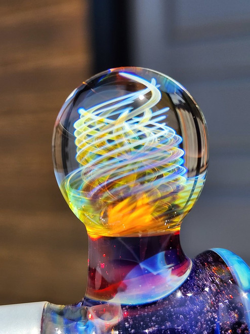 VALTS - 4-hole Martini Slide w/ Implosion Marble Handle & 14mm Joint - Purple Lollipop / Amber Purple