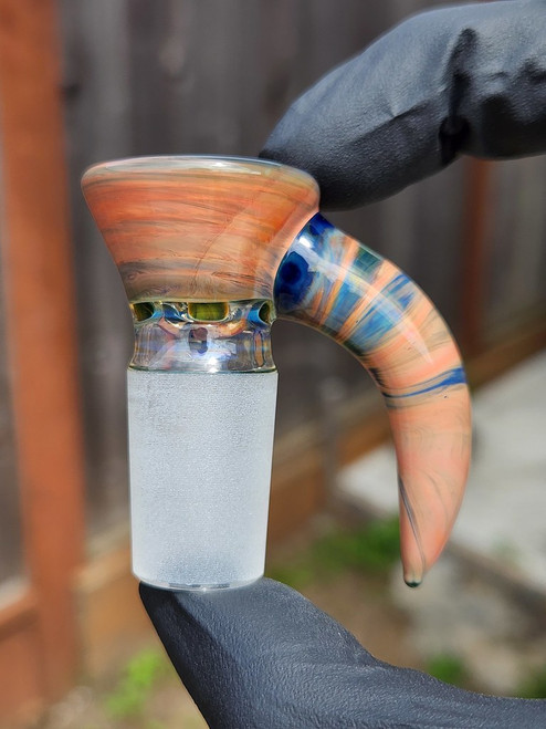 OJ FLAME - Full Color 4-Hole Martini Slide w/ Horn and 18mm Joint  - Dragon's Eye #1