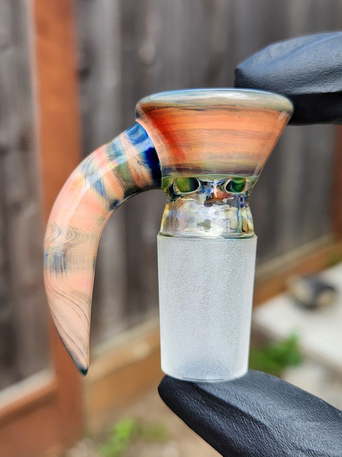 OJ FLAME - Full Color 4-Hole Martini Slide w/ Horn and 18mm Joint  - Dragon's Eye #2