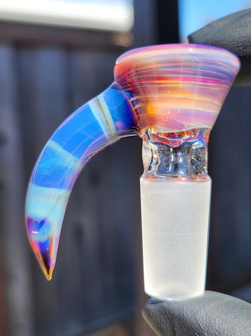 OJ FLAME - Full Color 3-Hole Martini Slide w/ Horn and 14mm Joint  - Amber Purple #2