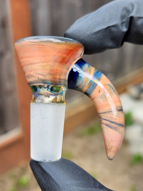 OJ FLAME - Full Color 3-Hole Martini Slide w/ Horn and 14mm Joint  - Dragon's Eye #1